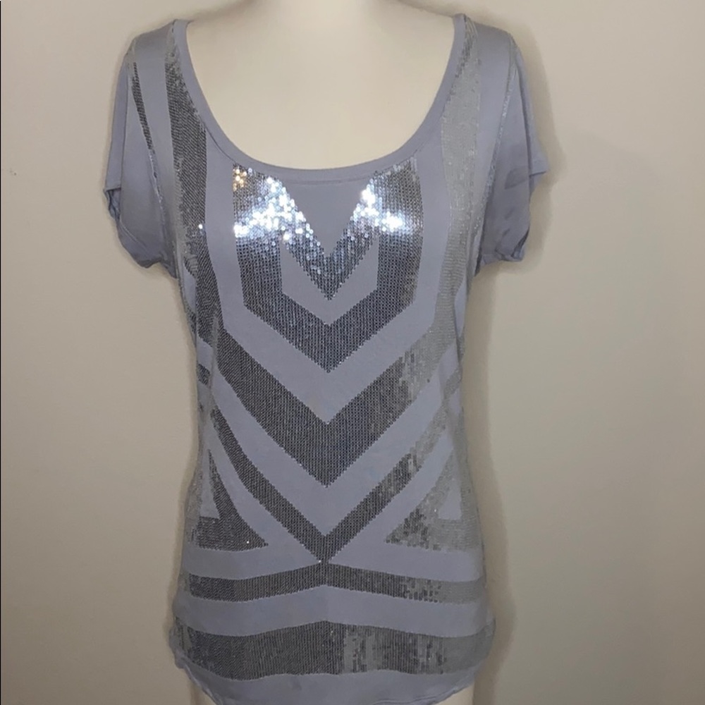 INC Women’s Silver Sparkle Chevron Top Size Large